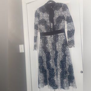 Blue and White Midi Length Dress